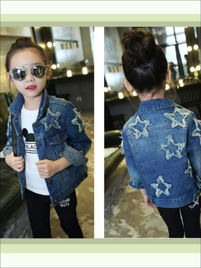 Kids Denim Clothes | Frayed Star Patch Denim Jacket | Mia Belle Girls