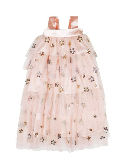Girls Stars Tiered Sleeveless Tutu Dress - Pink / 12M - Girls Spring Casual Dress