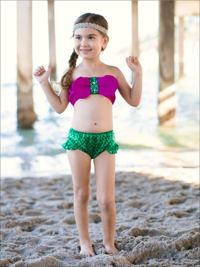 Girls Strapless Ruffled Mermaid Bikini with Tail Skirt Cover Up - Girls Mermaid Swimsuit