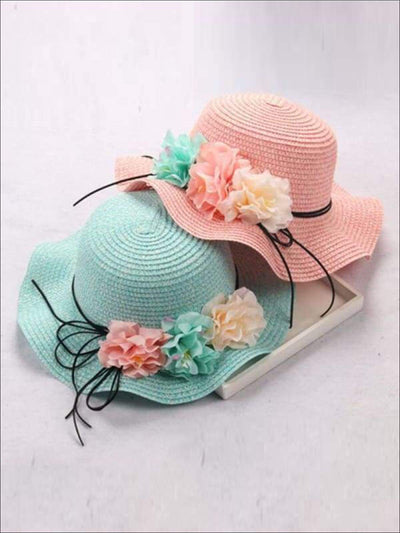 Girls Straw Floral Bow Knot Hat - Hats & Caps