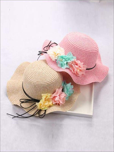 Girls Straw Floral Bow Knot Hat - Hats & Caps