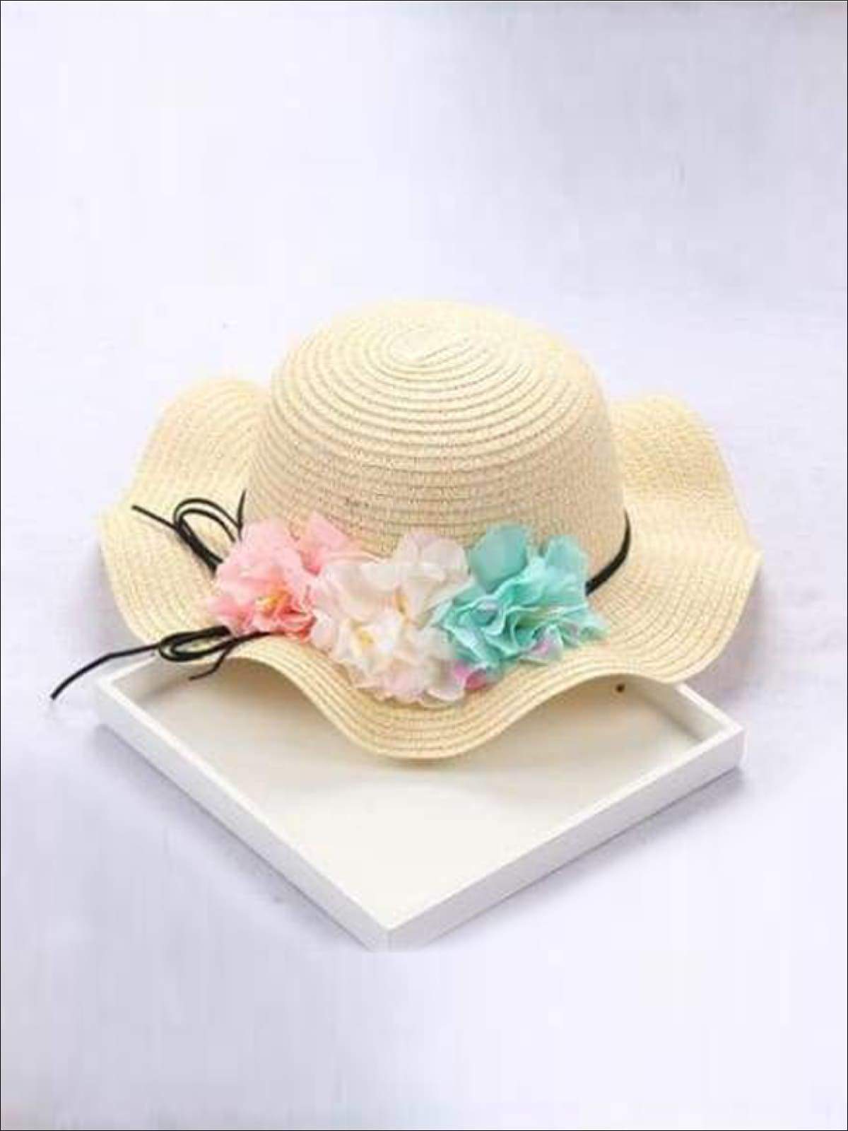Girls Straw Floral Bow Knot Hat - Yellow / 2 to 8 years - Hats & Caps