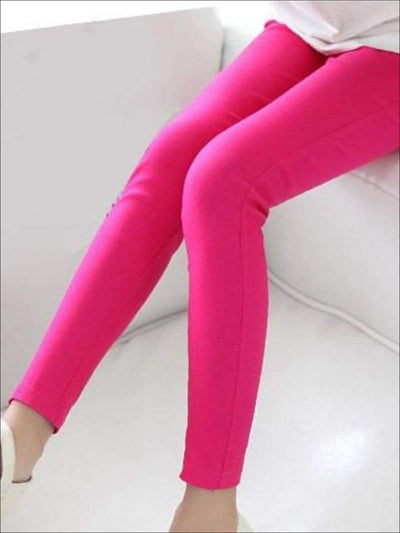 Girls Stretch Candy Colored Faux Denim Jeggings - Hot Pink / 3T - Girls Jeggings