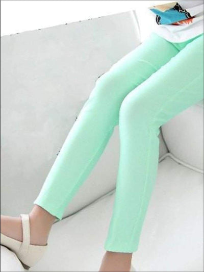 Girls Stretch Candy Colored Faux Denim Jeggings - Mint / 3T - Girls Jeggings