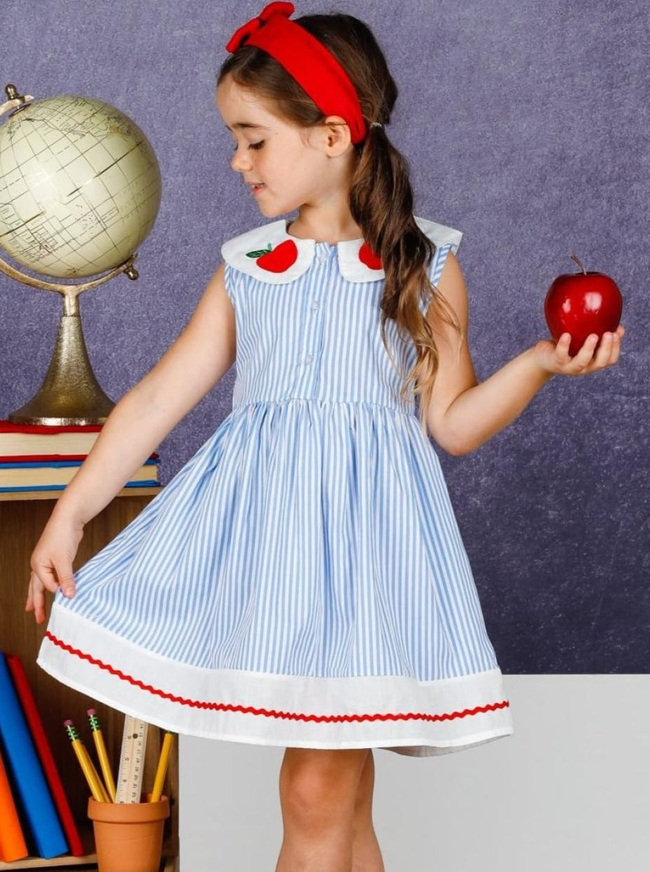 Back To School Dresses | Striped Collar Apple Dress | Mia Belle Girls