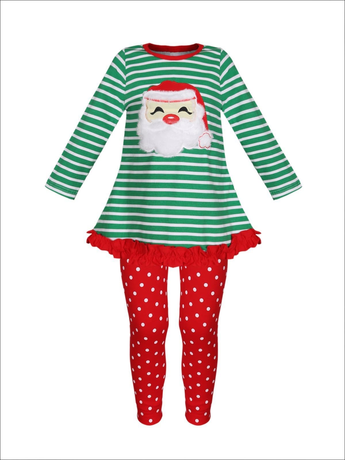 Christmas Sets | Girls Striped Santa Tunic & Polka Dot Legging Set
