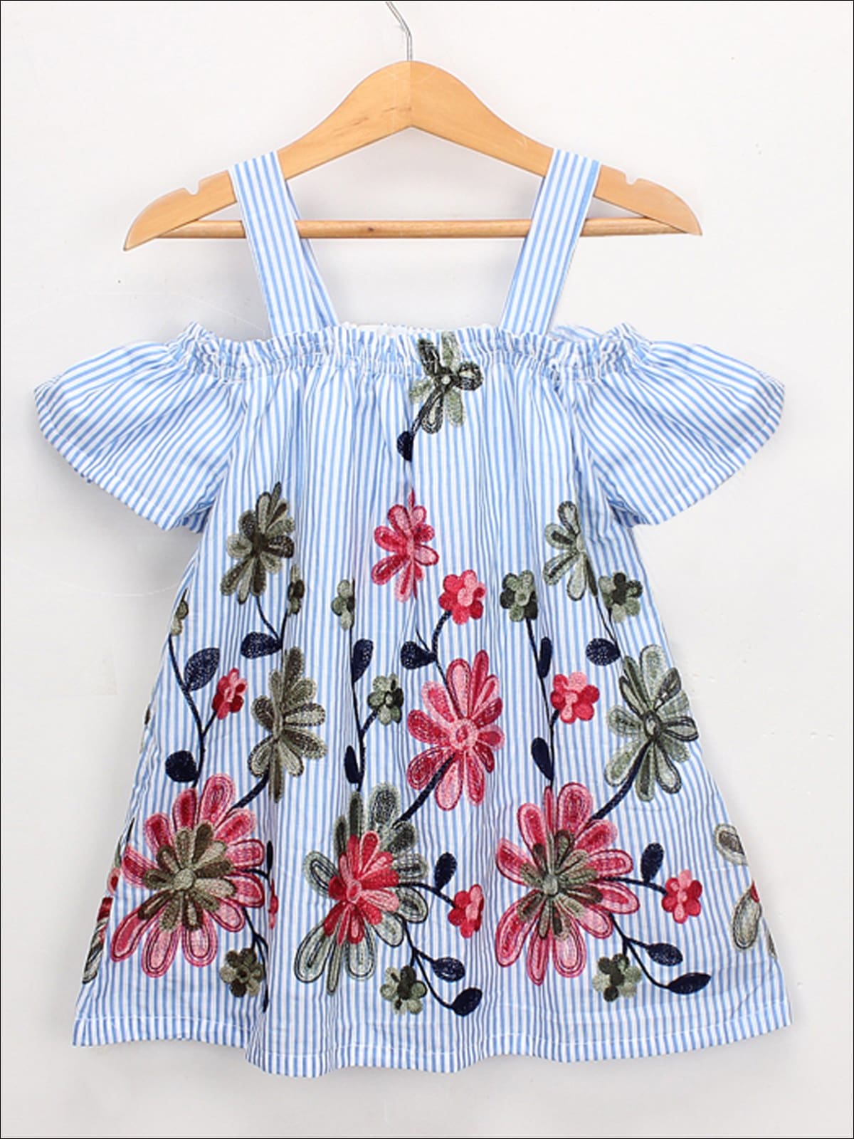 Little Girls Resort Wear | Floral Embroidered Cold Shoulder Dress