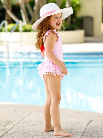 Girls Striped Skirted One Piece Swimsuit | Mia Belle Girls Swimwear