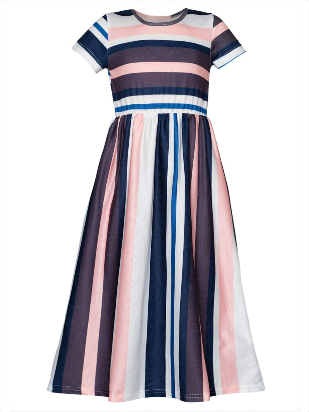 Girls Striped Maxi Dress - Girls Spring Casual Dress