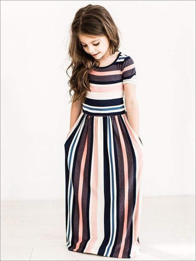 Girls Striped Maxi Dress - Girls Spring Casual Dress
