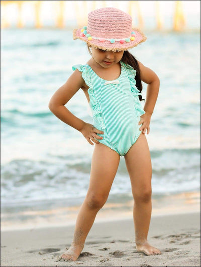Little Girls Swimwear | Striped Ruffled Apron Strap One Piece Swimsuit