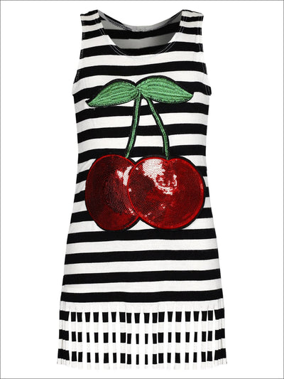 Girls Striped Sequin Applique Fringe Top - Red / 2T-3T - Girls Spring Top