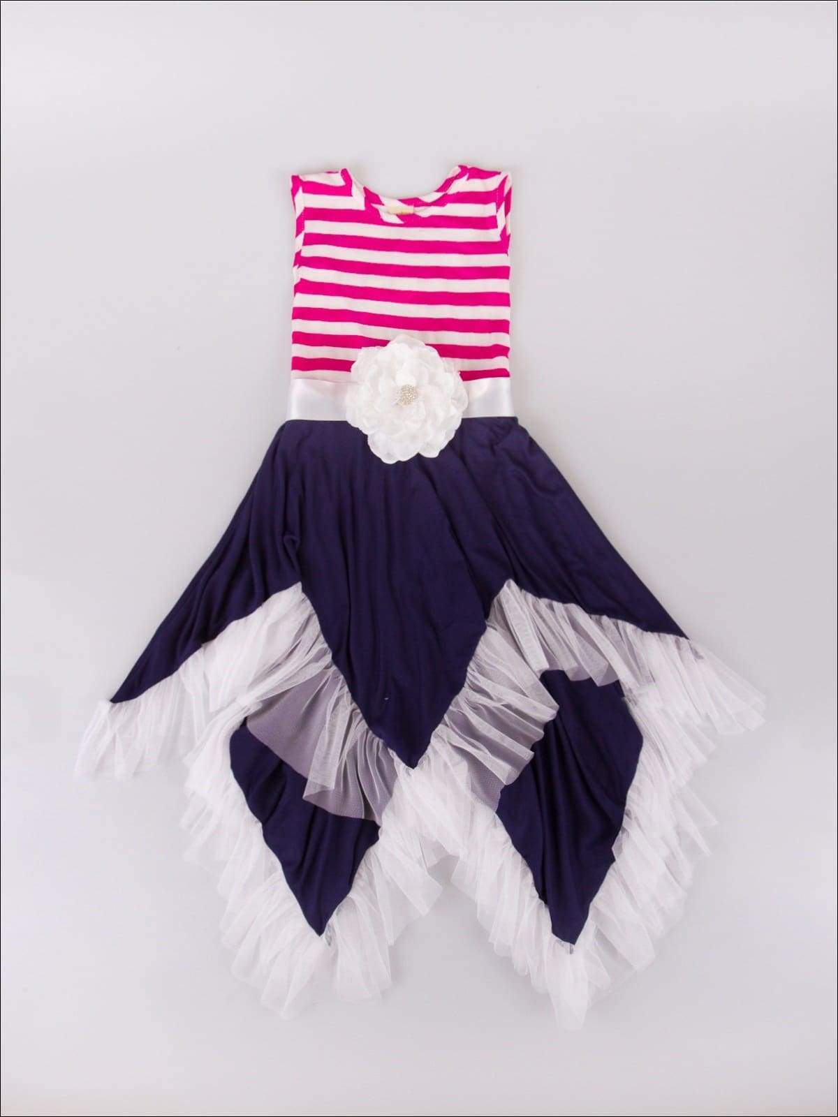 Toddler Spring Dresses | Girls Striped Lace Hem Handkerchief Dress