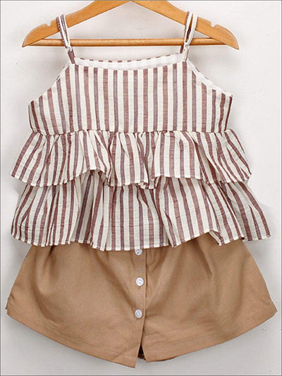 Girls Spring Outfits | Sleeveless Tiered Ruffle Top & Button Skort Set
