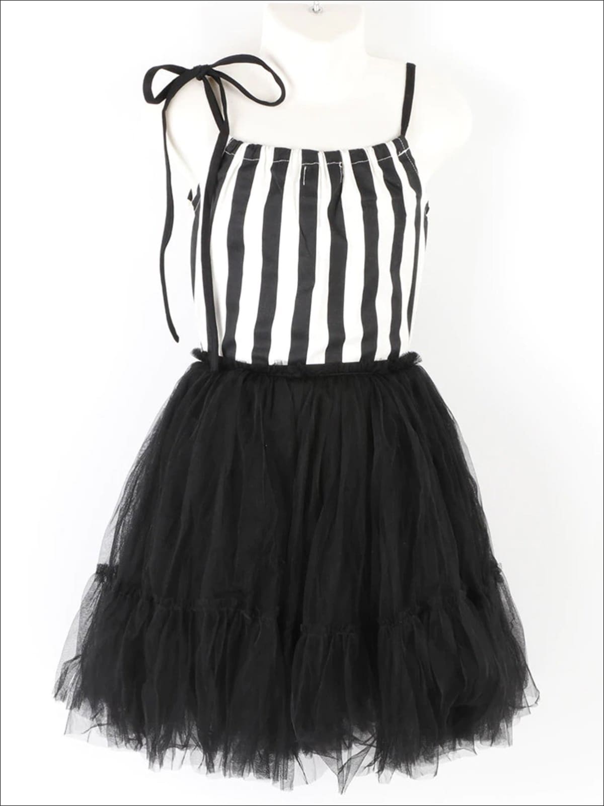 Girls Striped Spaghetti Strap Blouse & Black Tutu Skirt Set - Black / 3T - Girls Spring Dressy Set