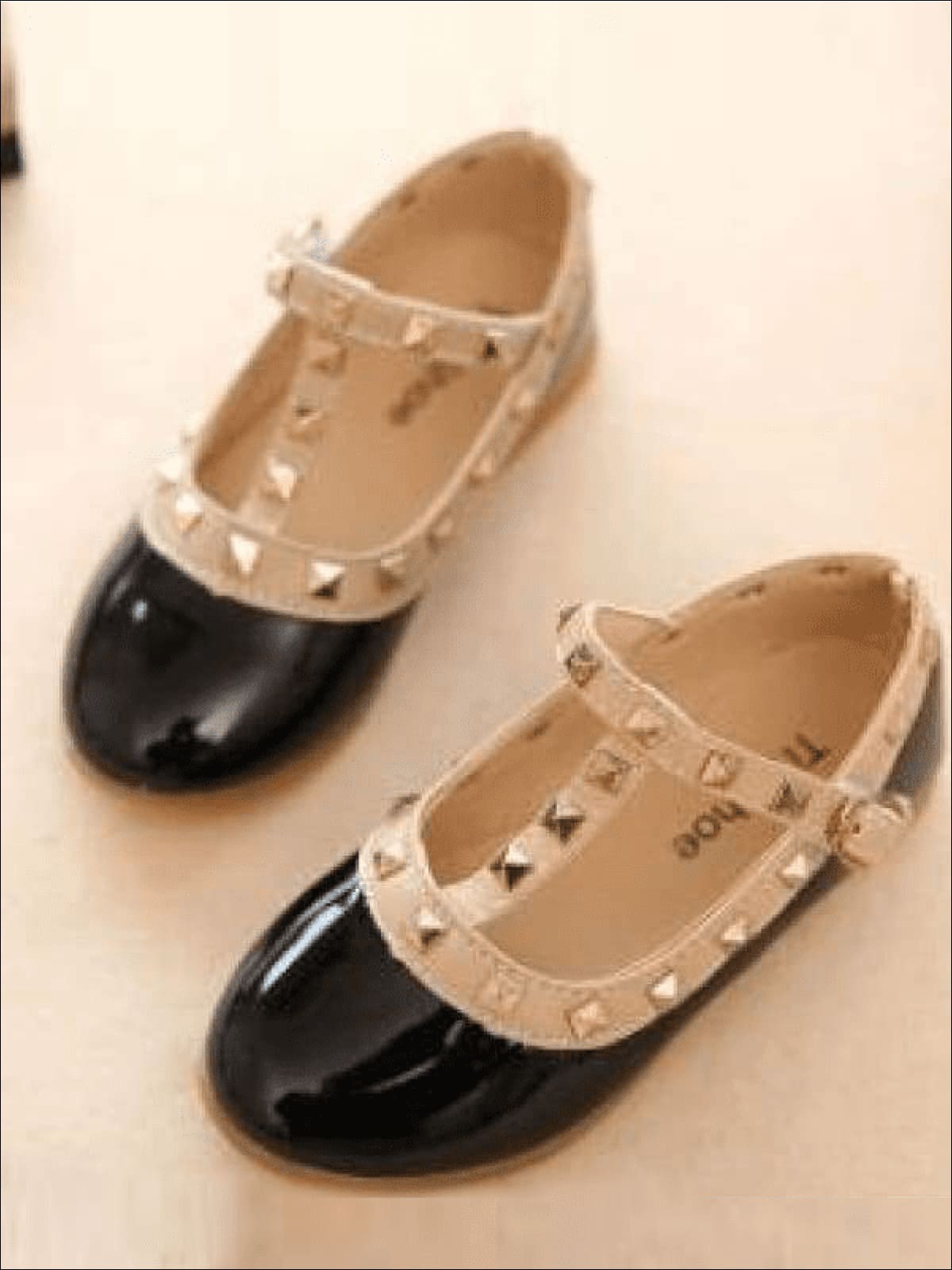 Boutique Shoes By Liv & Mia | Little Girls Studded Glossy Patent Flats