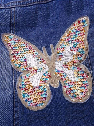 Kids Denim Clothes | Sequin Butterfly Denim Jacket | Mia Belle Girls