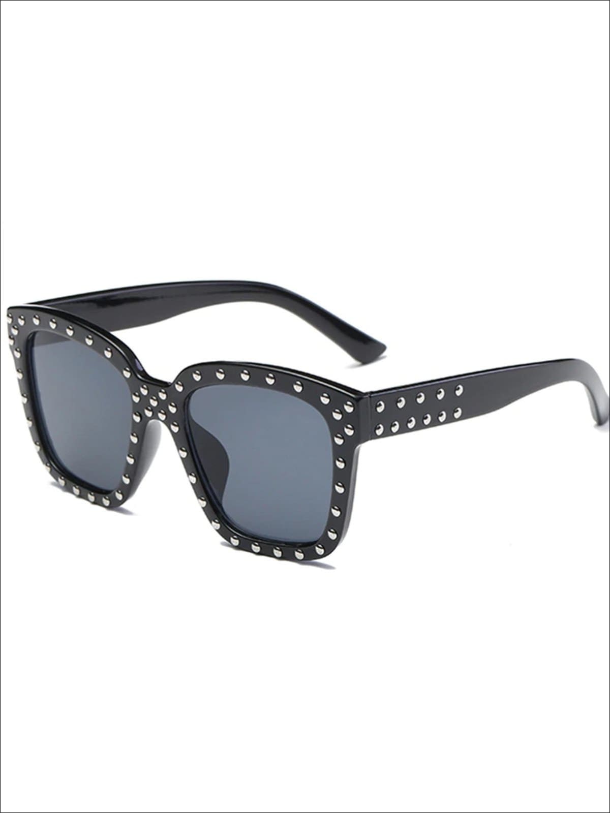 Girls Studded Square Frame Sunglasses - Black - Girls Accessories
