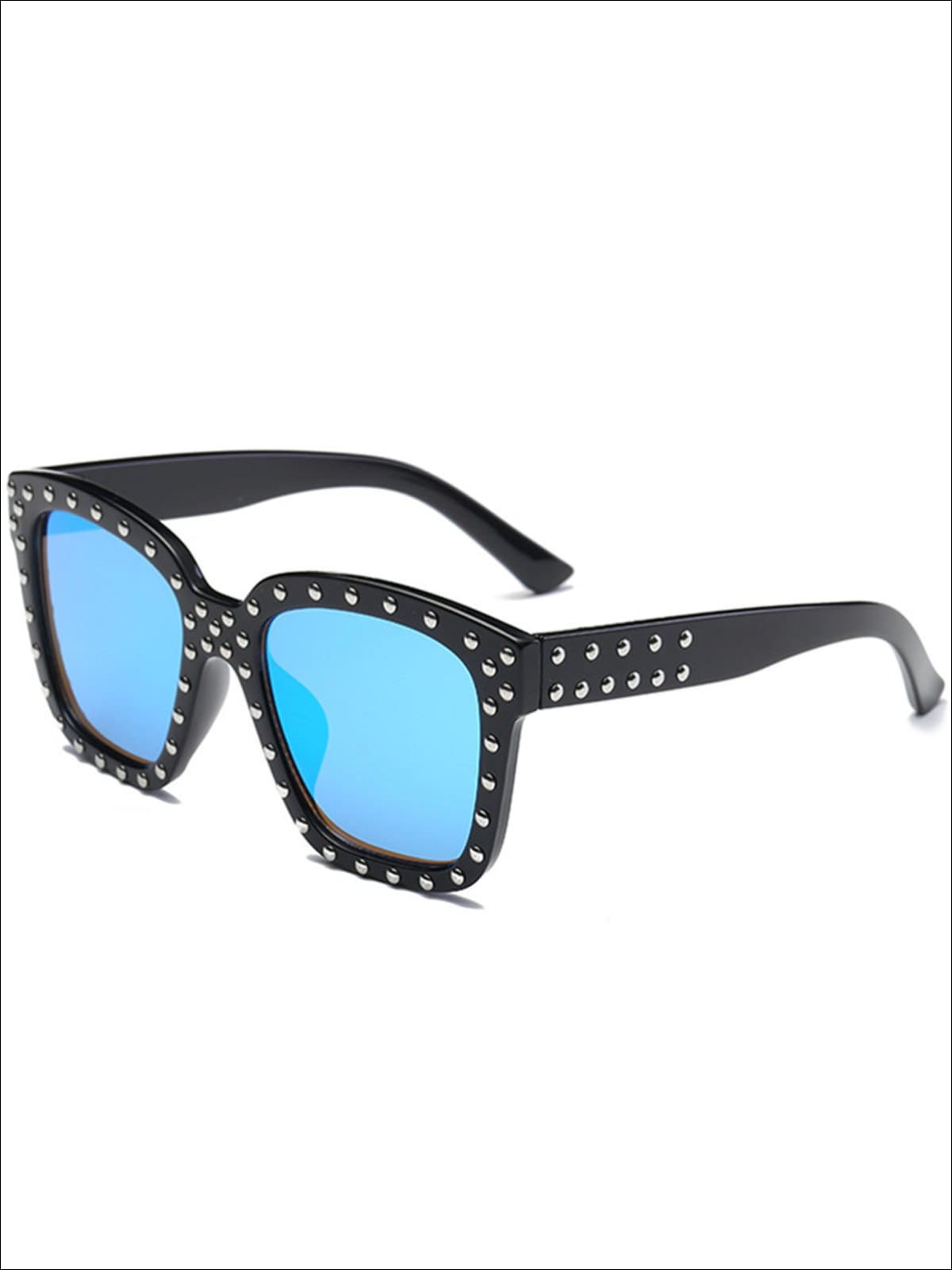 Girls Studded Square Frame Sunglasses - Blue - Girls Accessories