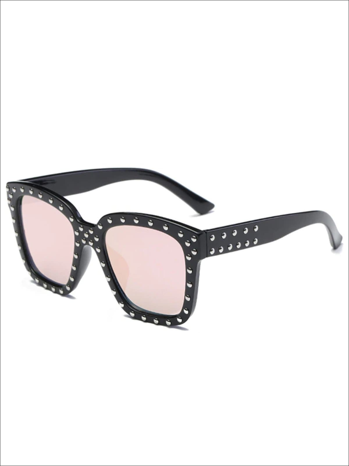 Girls Studded Square Frame Sunglasses - Pink - Girls Accessories