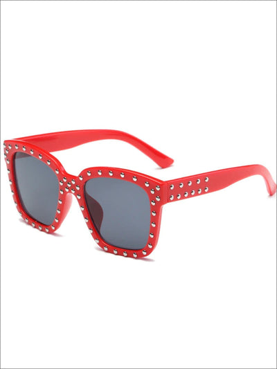 Girls Studded Square Frame Sunglasses - Red - Girls Accessories