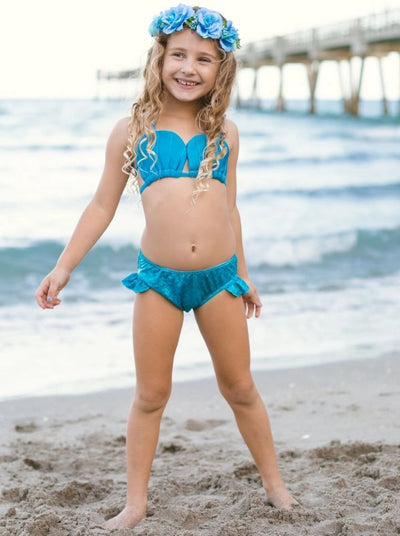 Girls Sweetheart Top Ruffled Mermaid Bikini With Tail Skirt - Girls Mermaid Swimsuit