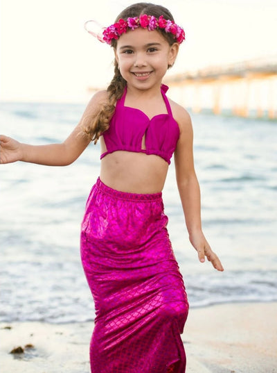 Girls Sweetheart Top Ruffled Mermaid Bikini With Tail Skirt Cover Up - Girls Mermaid Swimsuit