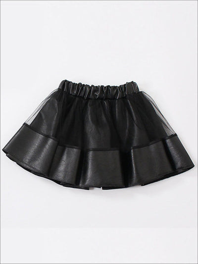Girls Synthetic Leather Elastic Waist Tutu Skirt - Black / 4T - Girls Skirt