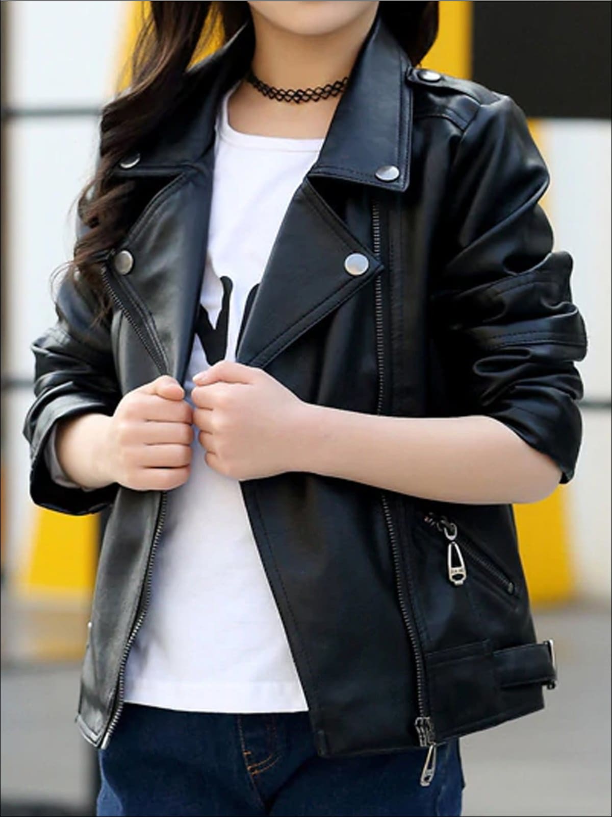 Girls Synthetic Leather Moto Jacket - Black / 3T - Girls Jacket