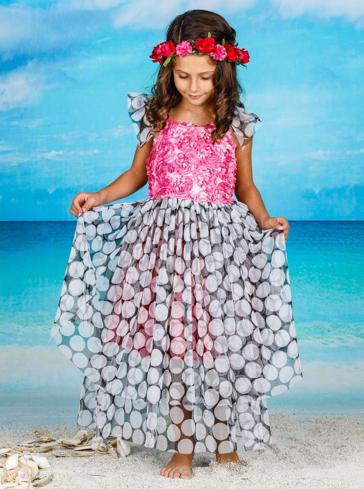 Toddler Spring Dresses | Girls Textured Bodice Tulle Maxi Dress
