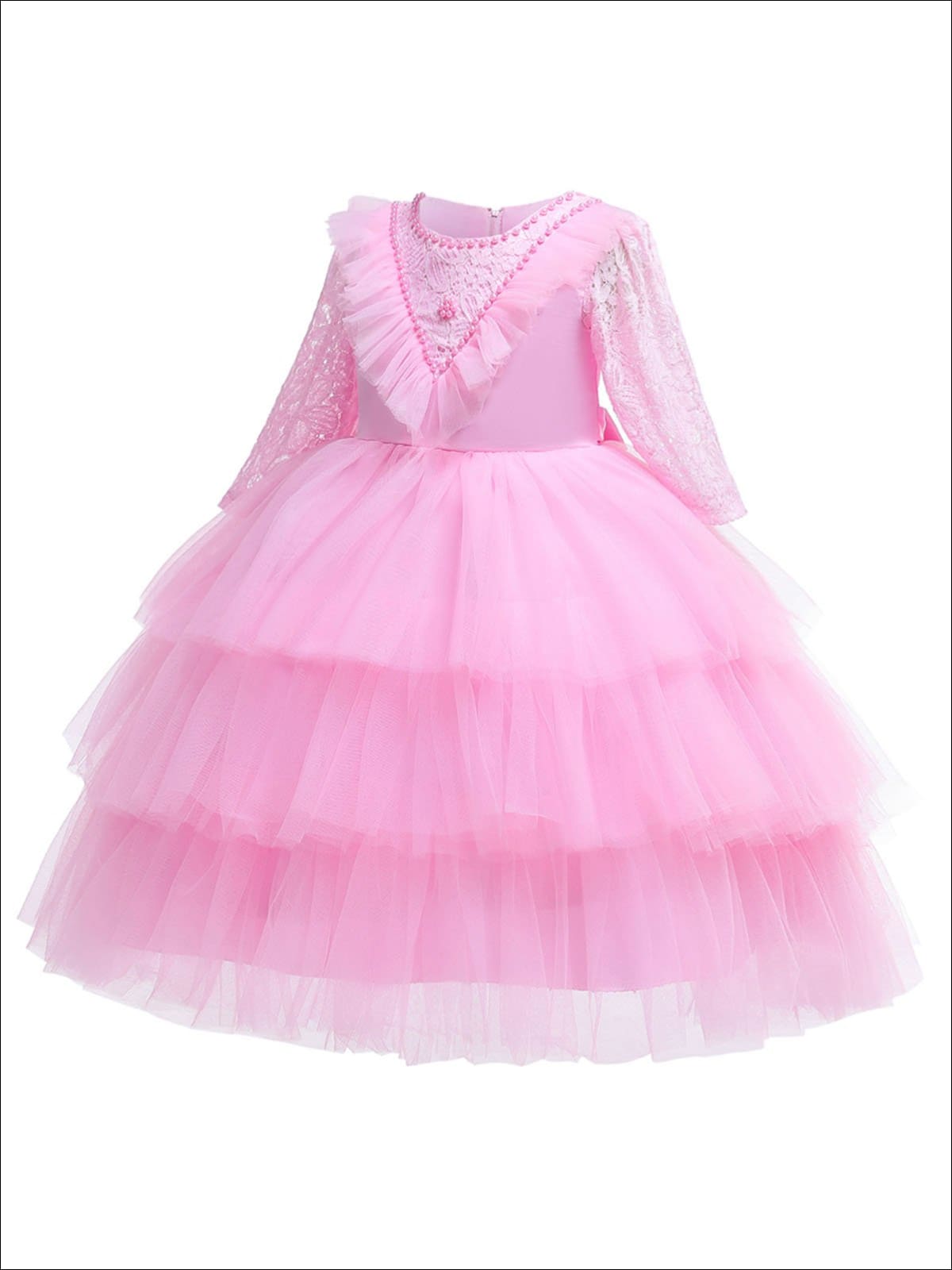 Girls Tiered Embellished Lace Dress - Girls Spring Dressy Dress
