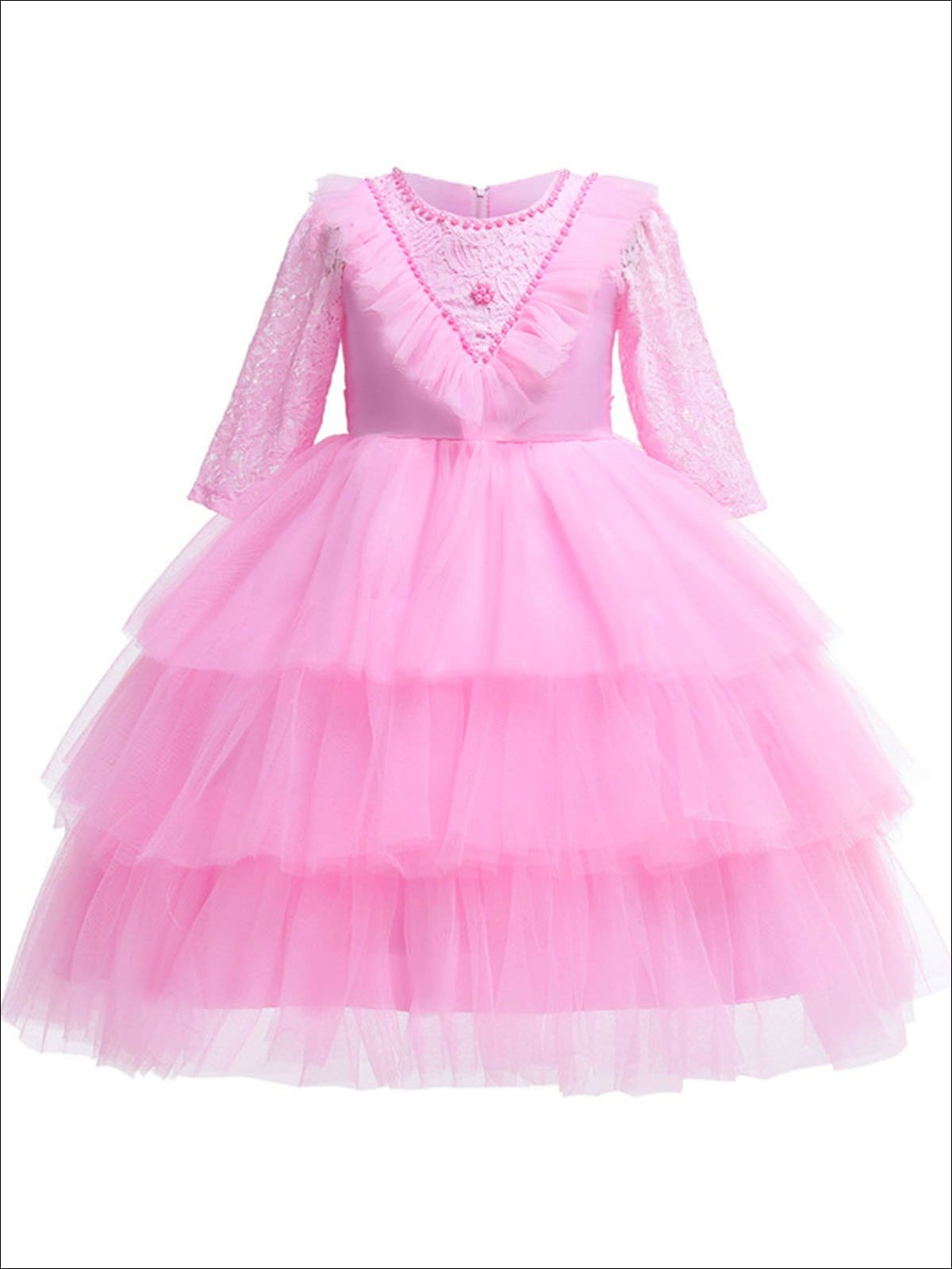 Girls Tiered Embellished Lace Dress - Pink / 2T - Girls Spring Dressy Dress