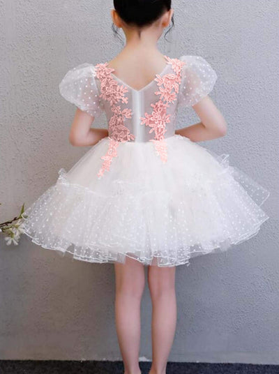 Girls Tiered Lace Holiday Dress with Flower Appliques