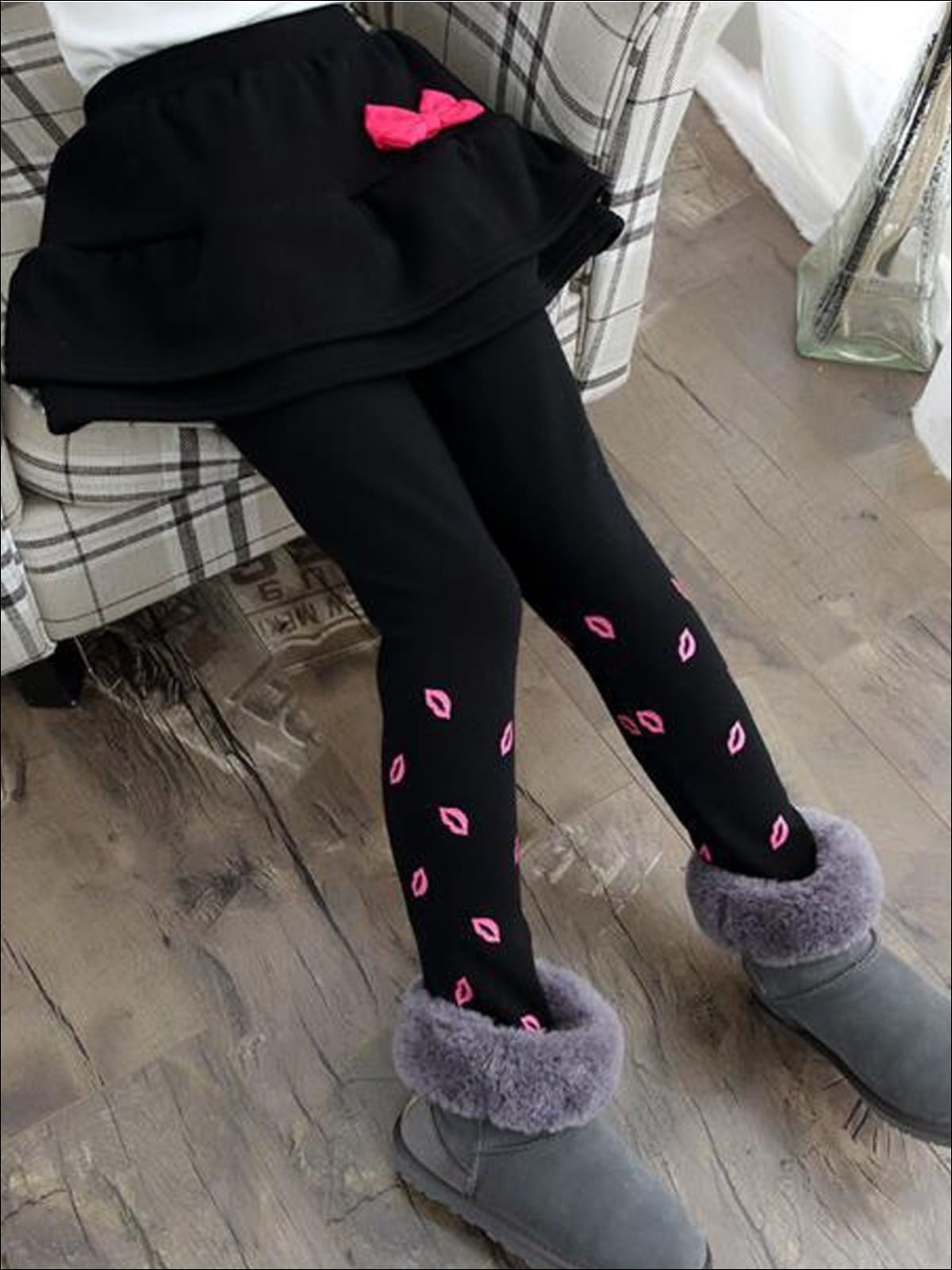 Girls Tiered Ruffle Detail Printed Skirt Leggings - Black / 4T - Girls Leggings