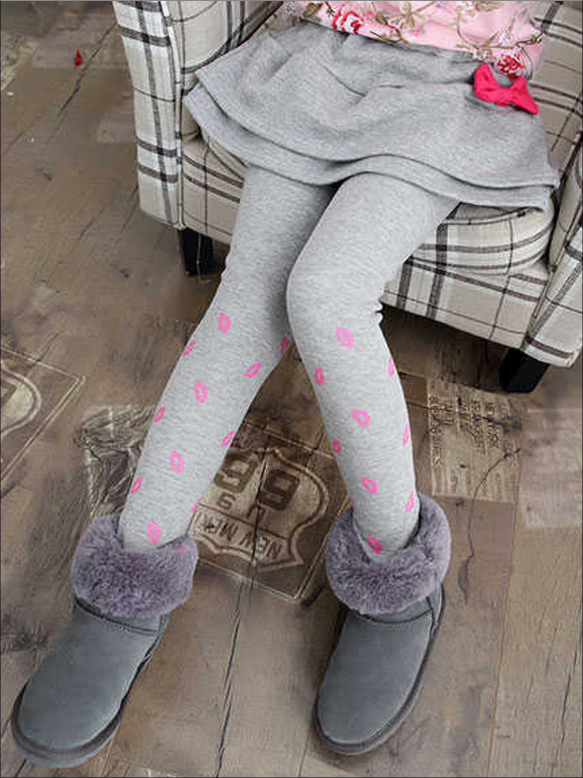 Girls Tiered Ruffle Detail Printed Skirt Leggings - Light Grey / 4T - Girls Leggings