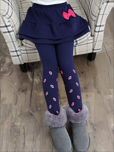 Girls Tiered Ruffle Detail Printed Skirt Leggings - Navy / 4T - Girls Leggings