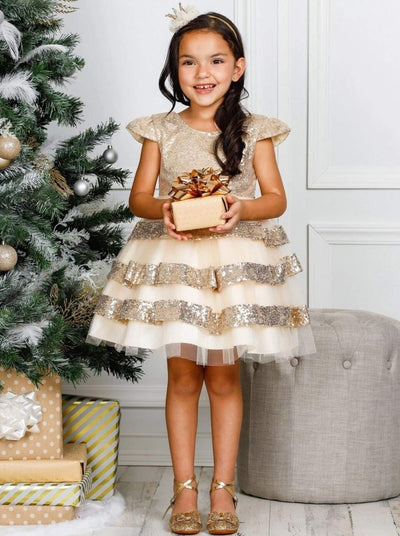 Girls Sparkle Dresses | Cap Sleeve Sequin Tulle Holiday Princess Dress