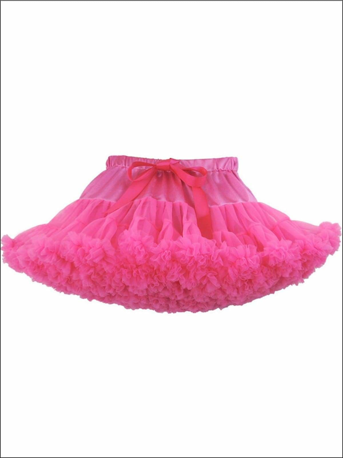Girls Tiered Ruffle with Satin Sash Princess Tutu Skirt - Hot Pink / 2T - Girls Leggings