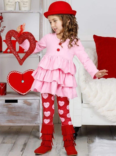 Girls Valentine's Clothes | Tiered Ruffled Tunic & Hearts Legging Set