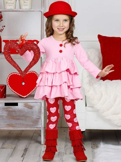 Girls Valentine's Clothes | Tiered Ruffled Tunic & Hearts Legging Set