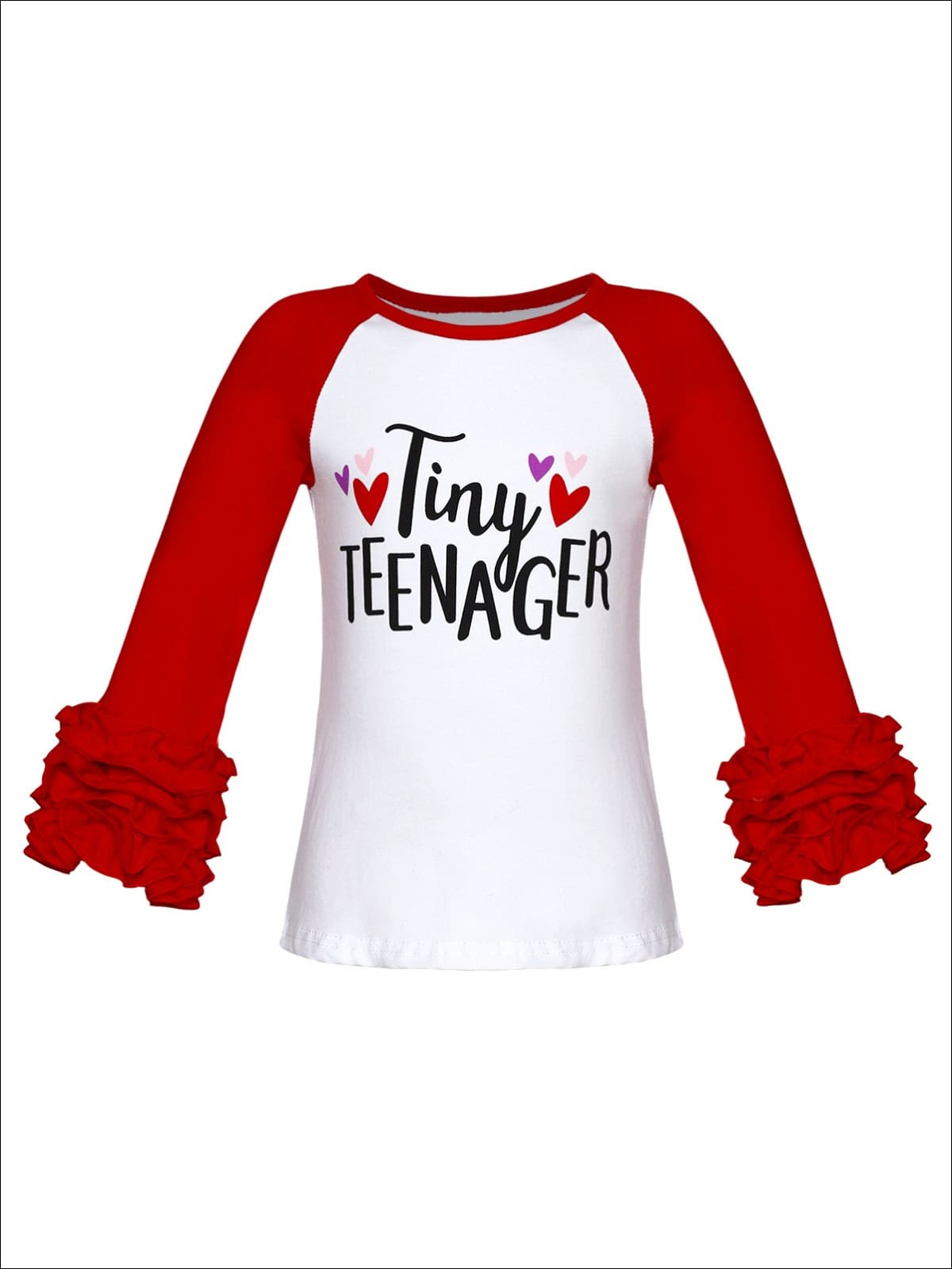 Girls Tiny Teenager Ruffled Long Raglan Sleeve Top - White / XS-2T - Girls Fall Top