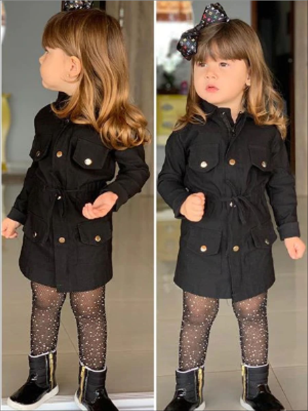 Girls Trendy Trench Coat Dress - Black / 2T - Girls JacketPreppy Girls' Fashion | Toddlers Trench Coat Dress - Mia Belle Girls