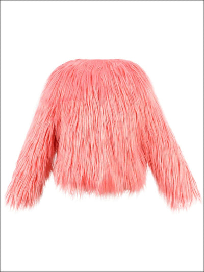 Girls Trendy Winter Faux Fur Jacket - Pink / 3T - Girls Jacket