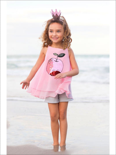 Girls Trimmed Double Layer Swing Tunic & Cuffed Bow Short Set - Girls Spring Dressy Set