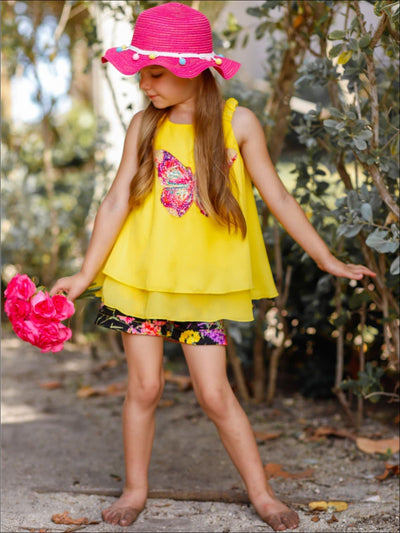 Girls Trimmed Double Layer Swing Tunic & Cuffed Bow Short Set - Girls Spring Dressy Set