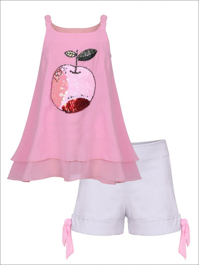 Girls Trimmed Double Layer Swing Tunic & Cuffed Bow Short Set - Pink / 2T/3T - Girls Spring Dressy Set