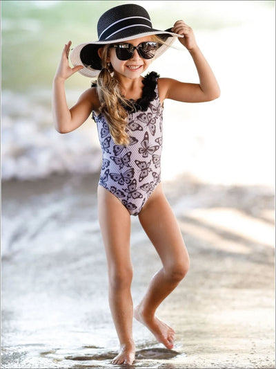 Kids Resort Wear | Little Girls Trimmed Scoop Back One Piece Swimsuit