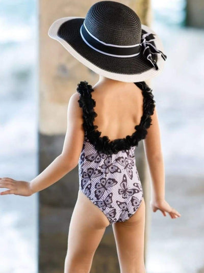Kids Resort Wear | Little Girls Trimmed Scoop Back One Piece Swimsuit