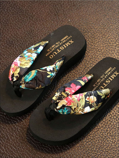 Girls Tropical Themed Sandals - Black / 9.5 - Girls Slides