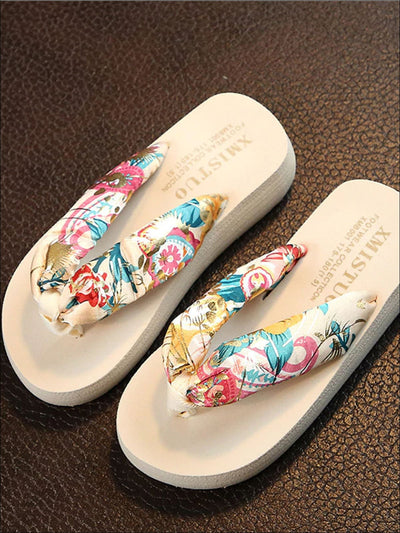 Girls Tropical Themed Sandals - White / 9.5 - Girls Slides